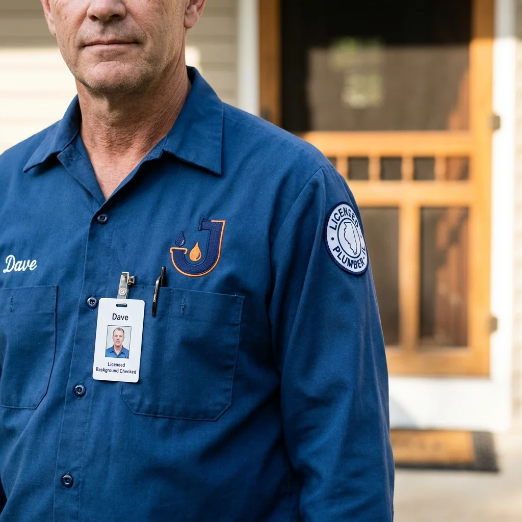 Licensed plumber showing ID badge in Delmont, PA