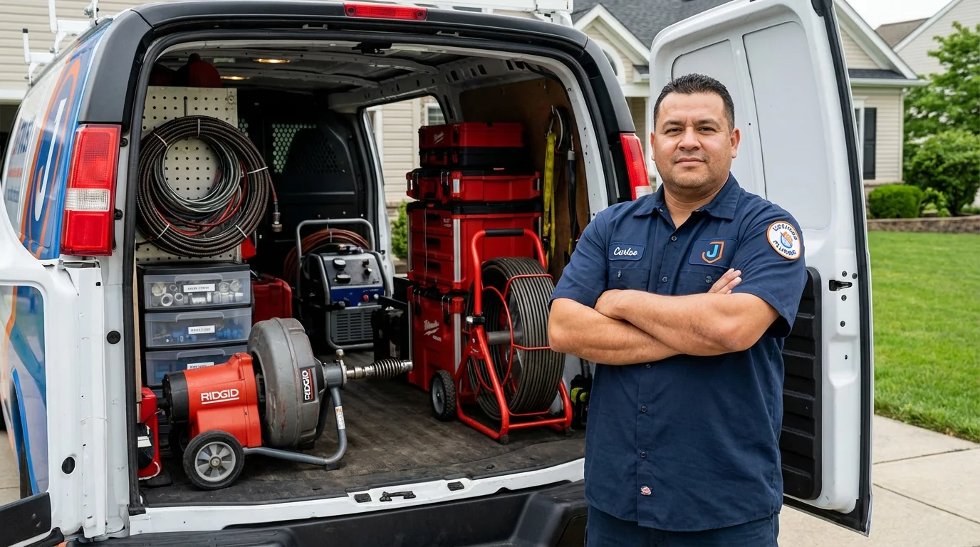 Professional drain cleaning equipment and Johns Plumbing LLC plumber in Delmont