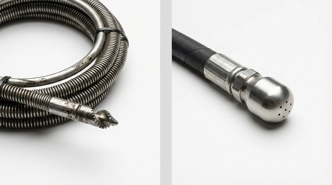 Drain snake cable and hydro jetting nozzle used for drain cleaning in Delmont, PA