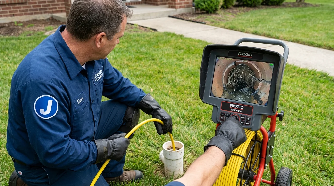 Sewer camera inspection being performed by Johns Plumbing LLC in Delmont