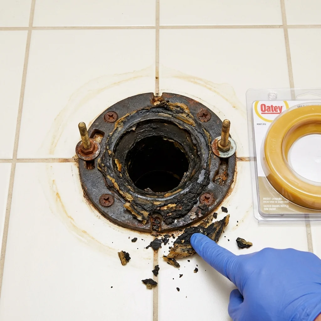 Failed wax ring showing water seepage at the base of a toilet in a Delmont, PA home